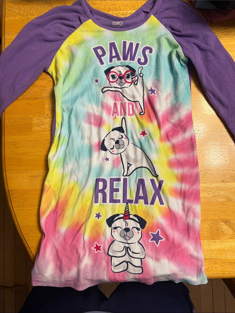 Kids "Paws and Relax" Purple Sleeve Tie-Dye Nightgown Pajamas